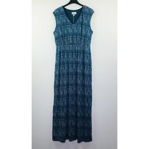 Ryllace Women's 1X Dress Blue White Grid Pattern Sleeveless Maxi Blouson NWT